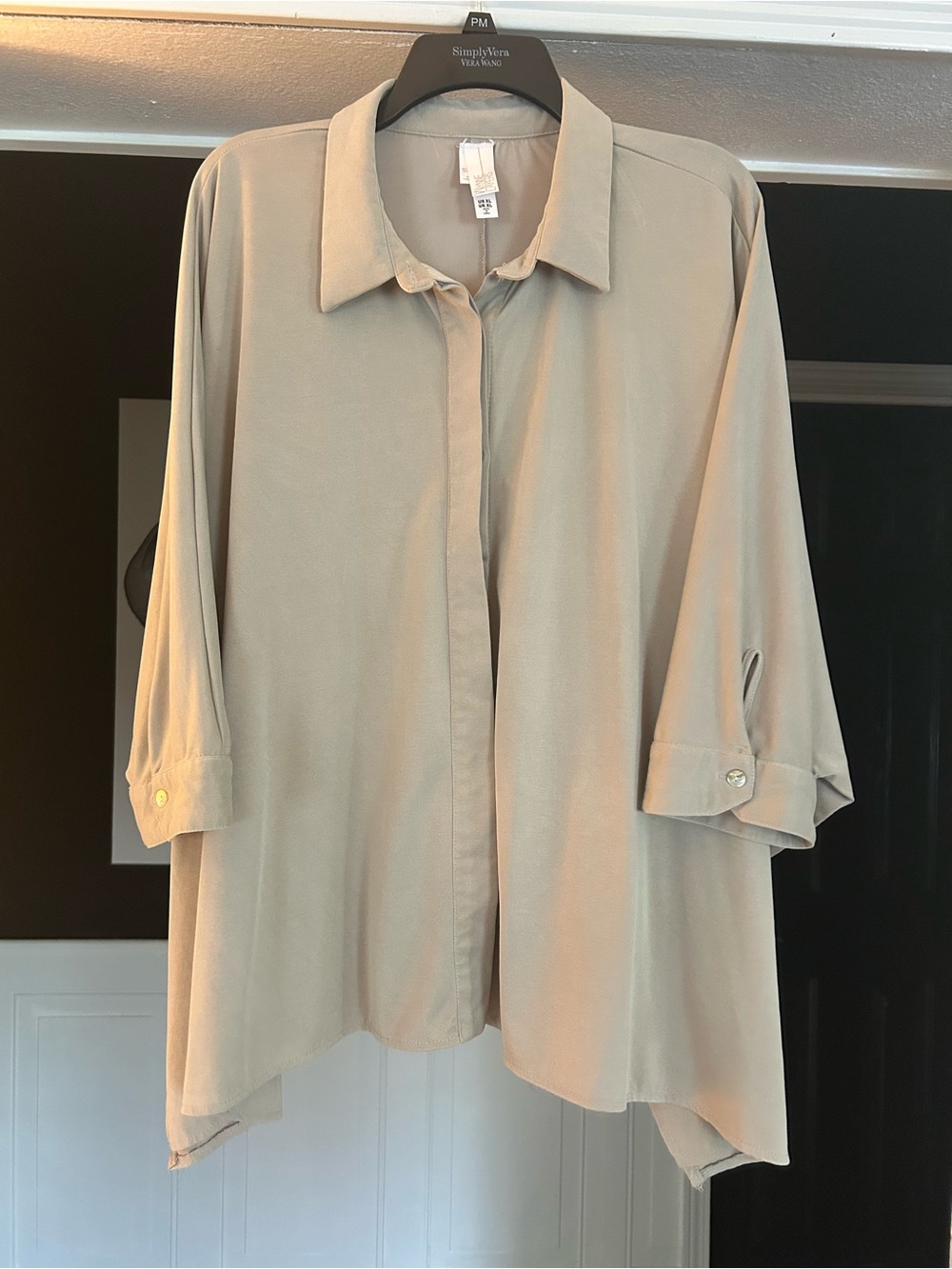 Relaxed Button-Front Women's Shirt in Beige - Lightweight Collared Top